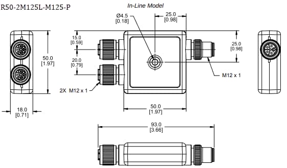 Mechanical Drawing - Banner Engineering R50 M12 Power Splitters